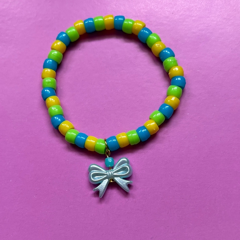 Colorful Beaded Kids Bracelet with Bow Charm